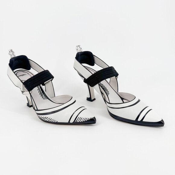 Fendi x Joshua Vides Colibri Slingback Pumps White Leather Size 39 US 9 Women - Picture 1 of 15